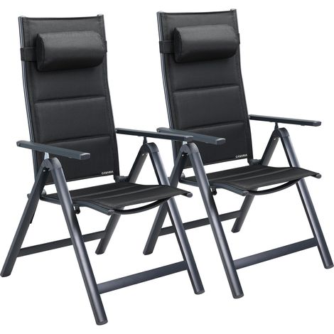 Casaria – Set de 2 chaises de jardin dossier haut – Aluminium laqué anthracite – Rembourrage épais – Réglable 8 positions – Charge max 120 kg