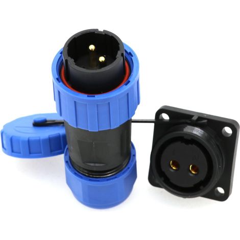 Connecteur rond étanche 2 broches 25 A - Borne à vis sans soudure - Découpable rapidement - Connecteur et prise femelle pour installations LED et d'éclairage (1/5)
