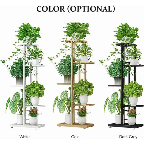 Étagère à Fleurs Intérieure et Extérieure en Fer 5 Niveaux Dorée pour Balcon Jardin Plantes Vertes Succulentes -KZQ (1/2)