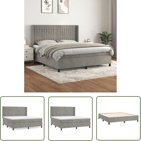 The Living Store Sommier à lattes de lit et matelas Gris clair 180x200cm Velours - Lit Plateforme - Lit Velours - Lit Double - Literie - Chambre À Coucher (1/5)