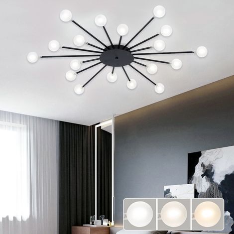 Plafonnier LED, Moderne Sputnik Light, Lustre LED à économie d'énergie avec 18 ampoules G4 et abat-jour en verre, 3 températures de couleur, φ 95 cm (1/5)