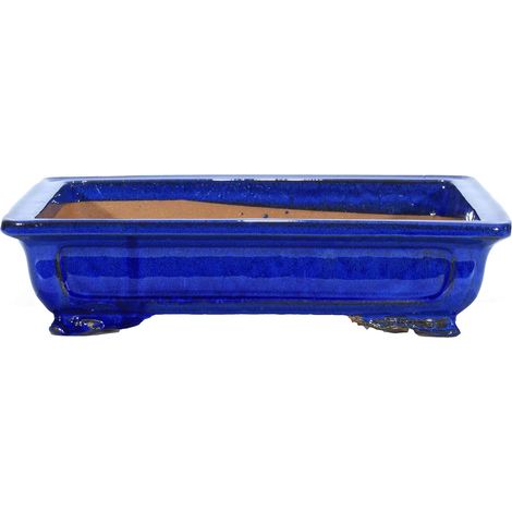 Vaso bonsai smaltato rettangolare 42 cm Blu (1/2)