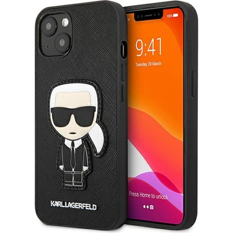 Custodia per iPhone 13 mini Karl Lagerfeld Saffiano Ikonik nera (1/5)