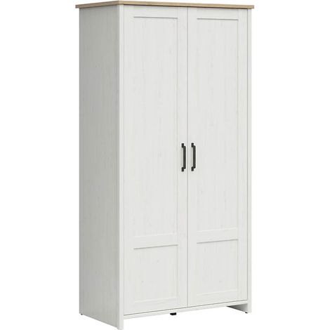 Armoire Placard à deux portes , coloris Blanc pin andersen/Chêne clair - Longueur 101,5 x Profondeur 57 x Hauteur 200,5 cm (1/5)