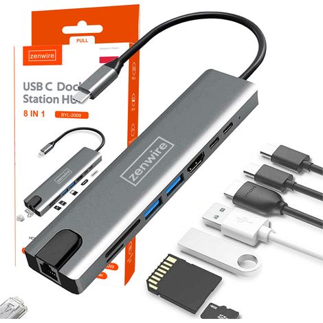 HUB ADATTATORE 9 in 1 USB-C HDMI RJ45 Fast Ethernet SD per Macbook Air Pro M1 M2 M3 M4 Zenwire BYL-2009 (1/5)