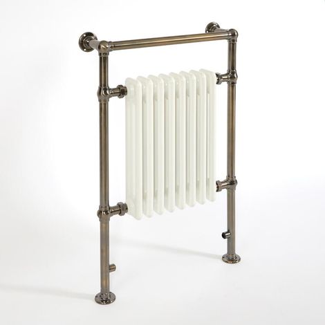 Milano Elizabeth 930mm x 620mm Heated Towel Rail Radiator with Cast Iron Style Insert - Dark Brushed Brass & White (1/5)