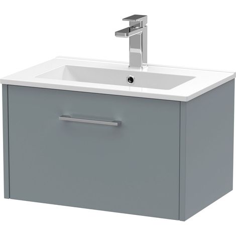 Winshill Contemporary 1 Drawer Wall Hung Vanity Unit with Minimalist Basin, Grey, 600mm