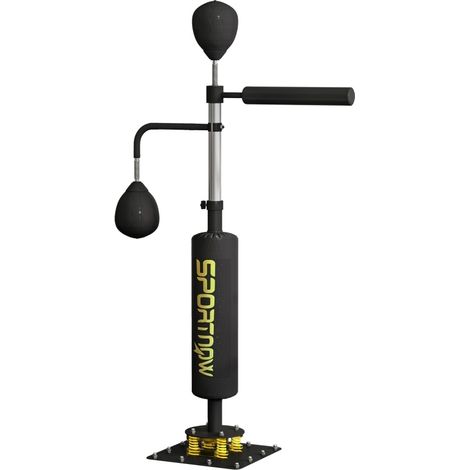 Support de boxe avec 2 speedballs, barre rotative réglable en hauteur, cadre en acier, 107 x 36 x 140-205 cm, noir (1/5)