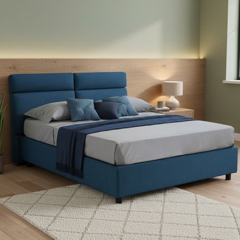 Cama Matrimonial Annus, con Colchón Incluido, Fundas Desmontables Hecho en Italia, con Almacenamiento, azul (1/5)