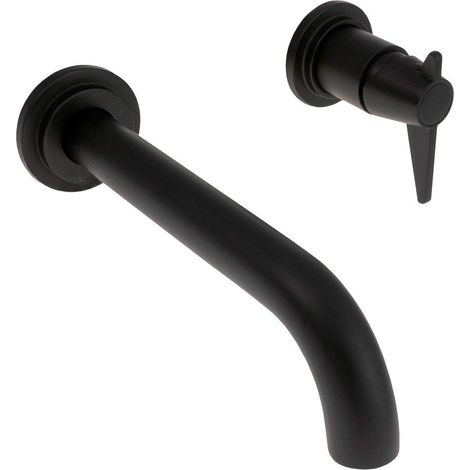 Miscelatore lavabo a parete in ottone con bocca 20 cm finitura nero opaco - Tevo (1/4)