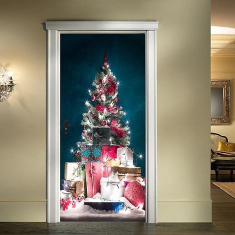 77 x 200 cm Door Sticker 3D Door Poster Father Christmas Giving Children Christmas Gifts Vinyl Door Poster Wall Sticker Father Christmas (1/5)