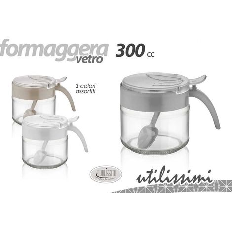 Formaggiera Contenitore Formaggio in Vetro con Cucchiaino 300 cc 3 Colori (1/2)