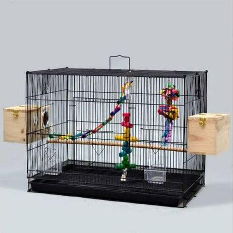 – Volière intérieure pour oiseaux en métal – Cage spacieuse 75cm – Conception coulissante pratique – Accessoires inclus : 2 gobelets et 2 poteaux en bois (1/5)