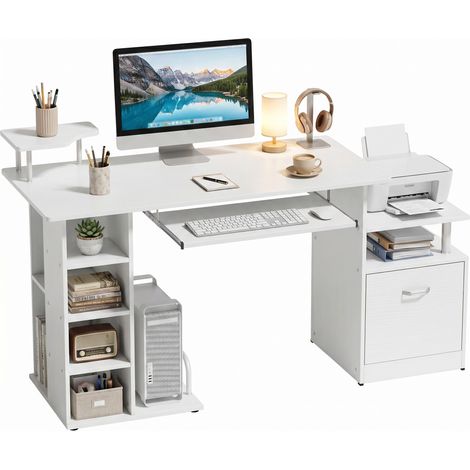 HOMCOM Wood Computer Desk Laptop Workstation Drawer Shelf for Home Office (1/5)