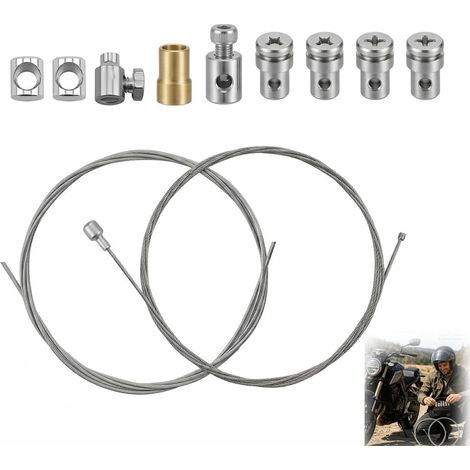2 Pièces Réparation Universel Câble 2 m pour Accélérateur, Frein et Embrayage avec 9 Raccords, Compatible Moto, Vélo, Scooter, Tondeuse, Motoculteur, Débroussailleuse Ø1,5 mm et Ø2,0 mm (1/5)
