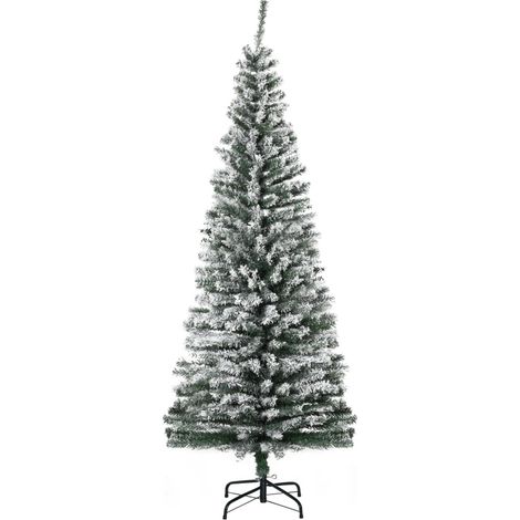 Albero di Natale artificiale innevato 180 cm verde, design sottile con base in metallo (1/5)