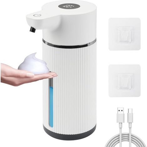 Dispenser automatico di sapone con display digitale, dispenser di sapone in schiuma ricaricabile tramite USB per il bagno. (1/5)