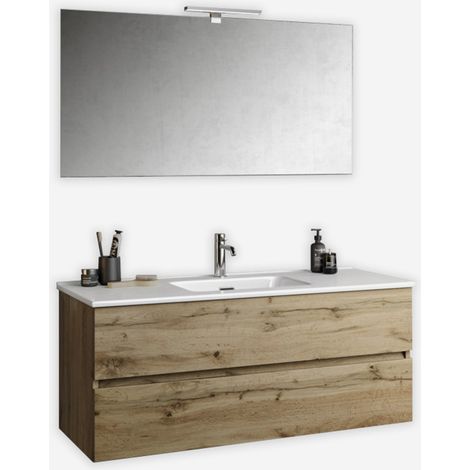 Mobile bagno sospeso con specchio e lavabo Orizon 120 - Rovere