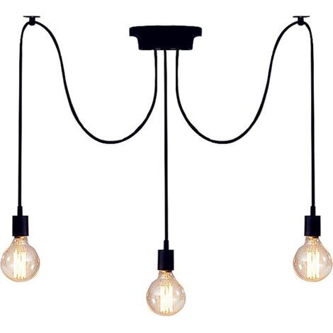 Industriel Suspension Luminaire Rétro Plafonnier Noir E27 Vintage Éclairage de Plafond Métal Araignée Lustre lampes suspendues à plusieurs têtes DIY Pour Restaurant Salon Chambre Cuisine Bar (3 têtes) (1/5)
