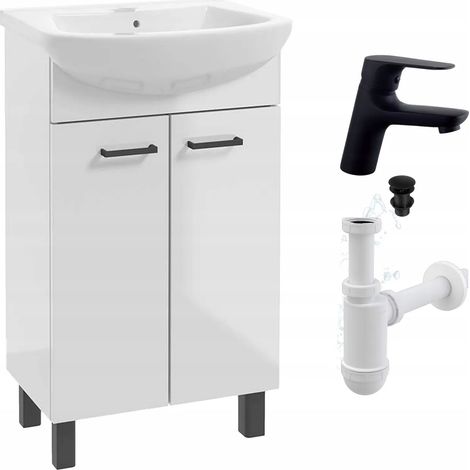 STAMAR  Unterbauwaschbecken 50 cm - Weiß Hochglanz - Modernes Design - Praktische Regale