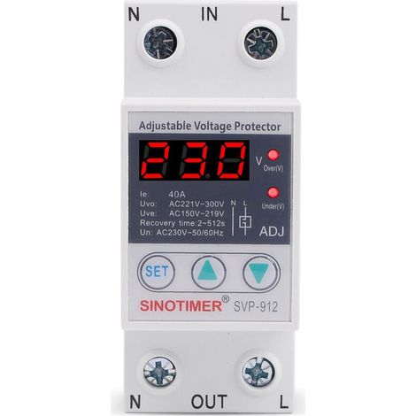Régulateur de tension 230V – Relais de protection contre surtensions 63A – Affichage tension en temps réel – Réglable pour appareils électriques