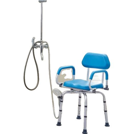 Sedia da doccia, altezza regolabile 45-55 cm, rotazione a 360 gradi, piedini antiscivolo, portata massima 135 kg, ideale per anziani e disabili. (1/5)