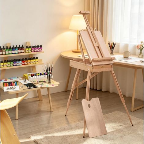 Cavalletto pieghevole 40,7x18x55 cm in legno di faggio chiaro con vano portaoggetti – MEUBLIV (1/5)