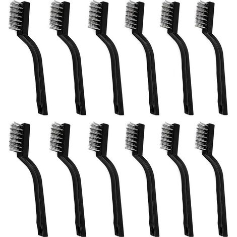 12-teiliges Mini-Drahtbürsten-Set, 17 cm Edelstahlbürsten mit gebogenen Griffen, Messingbürsten, Edelstahl-Drahtbürsten (1/4)