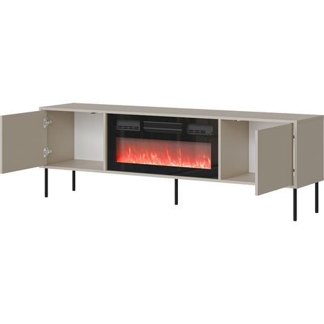 TV-Schrank Silvi, 1 Regal, 2 Türen, inkl. Kamin, 180x40x60h cm, Beige