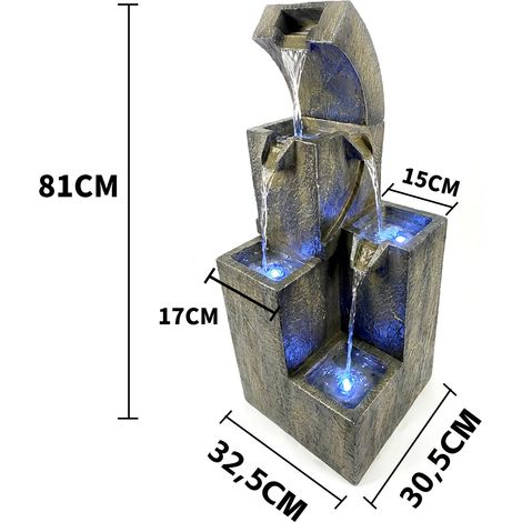 Köhko Gartenbrunnen „Ballerina“, Brunnen mit 4 LEDs mit LEDs, stufige Wasserfall für Garten, Terrasse, Balkon 17006