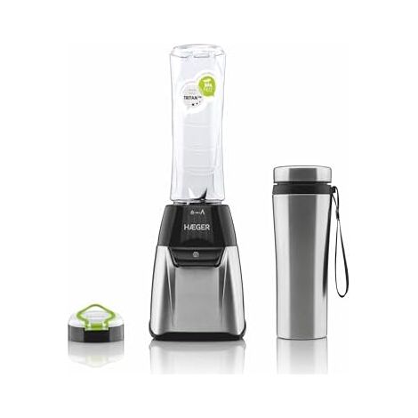 HAEGER Batidora de vaso Sports de acero inoxidable - 350 W, Vaso de 600 ml de TRITAN, Jarra térmica