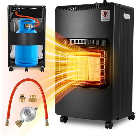 Randaco Poêle à gaz infrarouge 4200 W, mobile et pliable, sécurité manque d’oxygène, 4 roulettes, 2 adaptateurs UE
