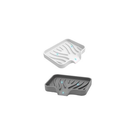 Jabonera de 2 piezas (blanca/gris), jabonera de viaje, soporte para jabón de ducha, jabonera de baño, soporte de jabón de silicona con desagüe, diseño antideslizante para baño y cocina.