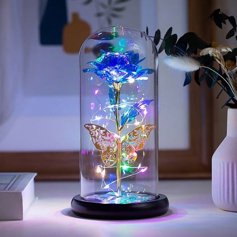 Rose Artificielle - Couvercle En Verre Borosilicaté Avec Lumière Led - Décoration Intérieure Bureau Maison - 1 Pièce (1/5)