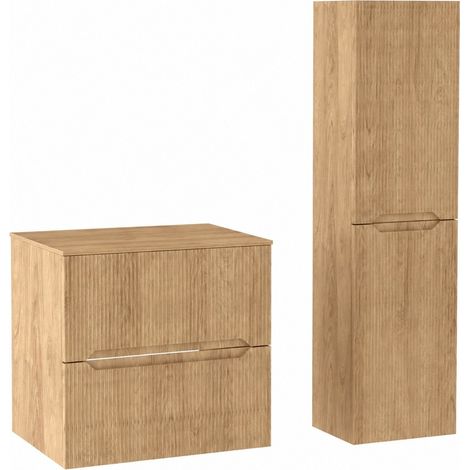 Ensemble meuble sous vasque avec plan L.60 cm avec colonne H.130 cm effet chêne Hikora NOVO Furnidea (1/5)