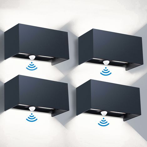Paquete de 4 luces LED de pared de 24 W, apliques de pared para exterior e interior, haz ajustable, IP65 resistente al agua, luz blanca fría de 6000 K (1/5)
