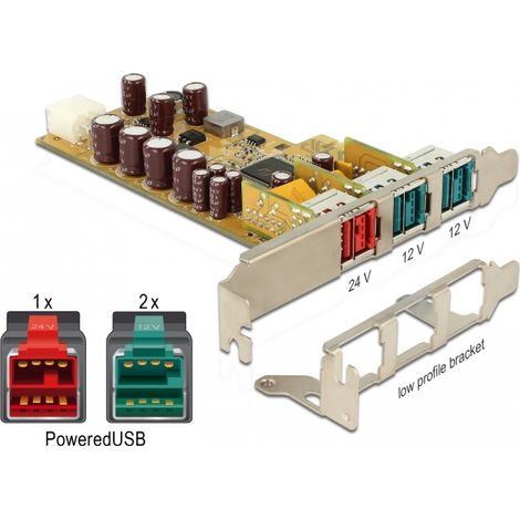 PoweredUSB PCI Express Karte  1 x 24 V + 2 x 12 V Delock