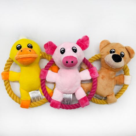 Ensemble de 3 jouets pour animaux : cochon rose, canard jaune clair, ours foncé (1/5)