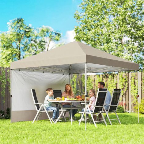 Tonnelle pliante pliable 3x3 m avec paroi latérale. En métal et tissu Oxford. Beige.