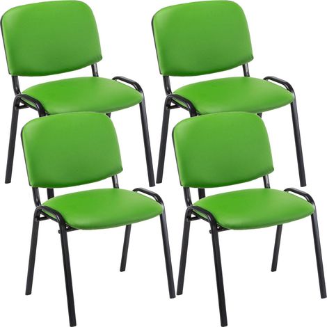 Juego de 4 sillas de visita apilables para zona de espera en PVC verde con base de 4 patas de metal negro 100003186