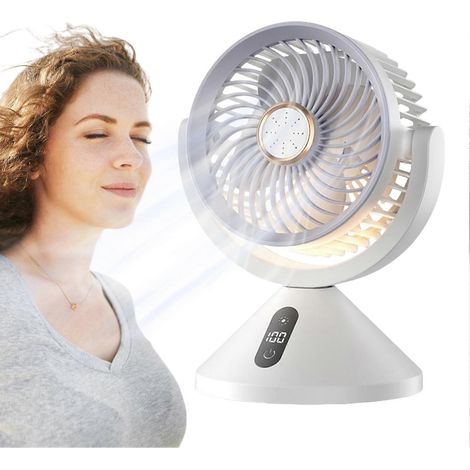 Ventilateur de table avec chargement USB Veilleuse LED et affichage numérique Idéal pour chambre, salle de classe et résidence étudiante - Blanc (1/5)