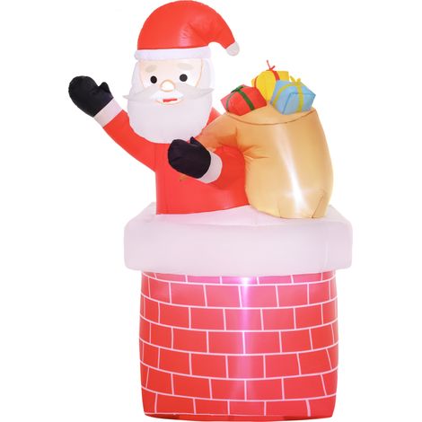Gonflable Noël Père Noël Cheminée Cadeaux, LED, 130 x 82 x 195 cm, Rouge, Déco Extérieur Cour Jardin (1/5)
