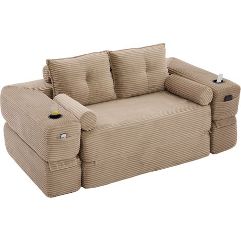 Sofá cama plegable de 2 plazas en pana con espuma de alta densidad y muelles (1/5)