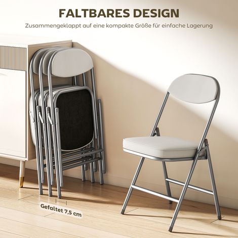 Lot de 4 chaises pliantes rembourrées, sièges pliants en velours côtelé, dossier, armature métallique, blanc crème (1/5)
