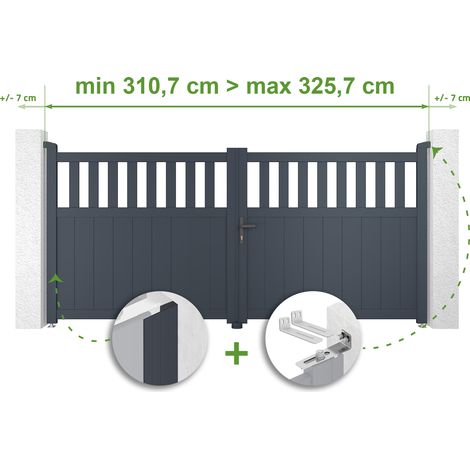 Portail battant ajustable en largeur SANTIS 3m H.140cm Aluminium Gris Anthracite (1/4)