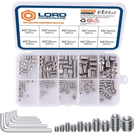 205 Stück Innensechskant-Befestigungsschrauben, Flachkopfschrauben-Set, metrisch, M3, M4, M5, M6, M8