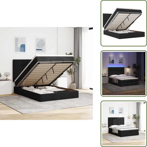 Coprimaterasso - vidaXL Struttura Letto Pouf con Materasso Nero 140x190 cm in Tessuto - Luci a LED
