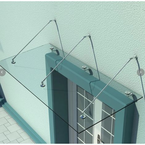 Auvent en verre trempé clair avec support inox, 200x90 cm (1/5)