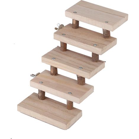 Échelle à hamster en bois naturel à 5 niveaux, jouet pour perroquet, escalier d'escalade, accessoires pour cage, cadeau (1/5)