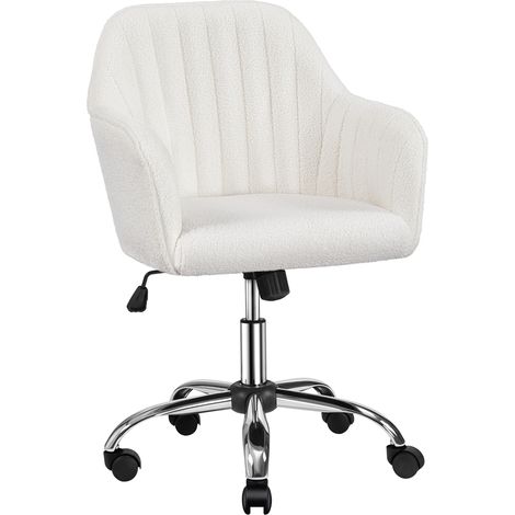 Yaheetech Sedia da Ufficio Ergonomica Scrivania in Velluto Imbottita Girevole a Rotelle Reclinabile Altezza Regolabile Portata 136 kg Avorio